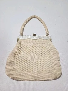 Vintage Perlen Handtasche Geldbeutel cremefarben - Bild 1 von 12