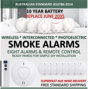 8 ANKA Wireless Interconnected Photoelectric Smoke Alarm Detector &Remote Paired - Picture 1 of 12