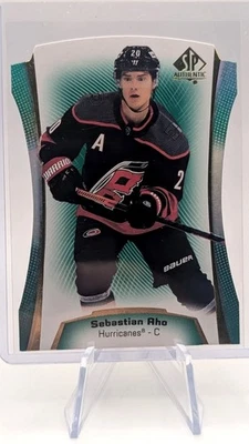 2021-22 SEBASTIAN AHO UD SP AUTHENTIC DC-6 DIE-CUT GREEN HURRICANES - Image 1 of 3