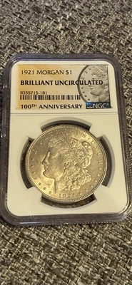 1921-P  $1  MORGAN SILVER DOLLAR COIN "PHILADELPHIA MINT"  NGC BU - Image 1 of 2