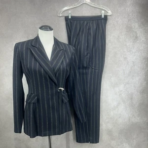 Vtg Scarlett Womens 4 Navy Pinstripe Y2K Power Pants Suit Dark Academia Career - Picture 1 of 18