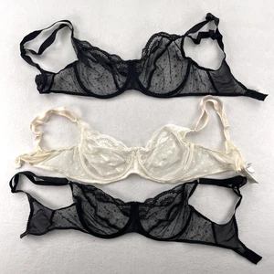 Vintage Oscar de la Renta BH Damen 36D transparente Spitze schwarz weiß Paket 3 1060 USA - Bild 1 von 10