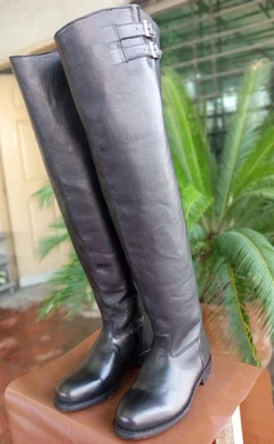 Men Tall knee High Leather Motorcycle Riding Boot, Leather sole, size UK 6-12 — 第 1/4 张图片