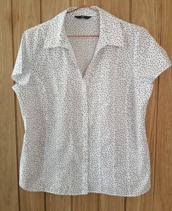 Vintage BHS Women's White Blouse, Size 16 Blue Spotted very good condition - Picture 1 of 10
