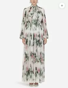 LUXURY DOLCE & GABBANA SILK CHIFFON TROPICAL PINK ROSE DRESS MAXI GOWN 42 UK10 M - Picture 1 of 7