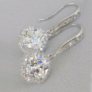 Gorgeous 925 Silver Cubic Zirconia Drop Earrings for Women Wedding Jewelry Gifts