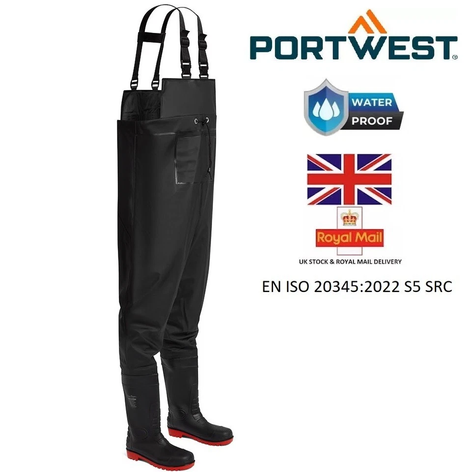 Mens Portwest Safety S5 Chest Waders Waterproof FLY Fishing Muck Wader Yard Size - Image 1 of 1