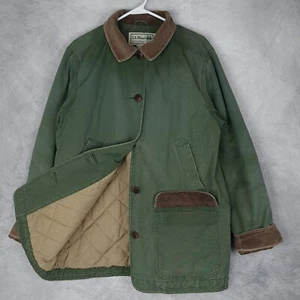 LL Bean Barn Coat Womens Large Green Canvas Quilted Lined Chore Field Coat - Picture 1 of 22