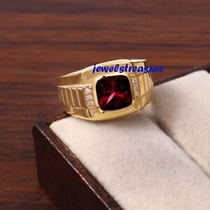 Natural Garnet & CZ Gemstones with 925 Sterling silver Gold Plated Ring #J44