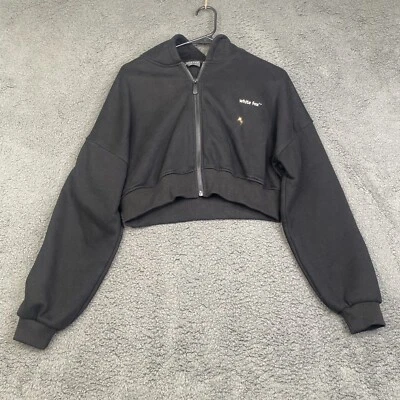 White Fox Cropped Full Zip Hoodie Size S/M Black Distressed SEE - Image 1 of 4