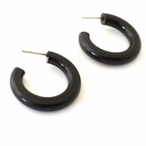 Black Lucite Tube Hoop Hoop Earrings - Picture 1 of 7