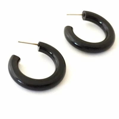 Black Lucite Tube Hoop Hoop Earrings - Image 1 of 4