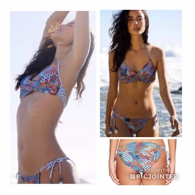 NUEVO CON ETIQUETAS $188 D Cup Rojo Carter Tahitian Tide Twist Halter Top y Talla S Corbata Lateral Parte Inferior Foto 1 de 4