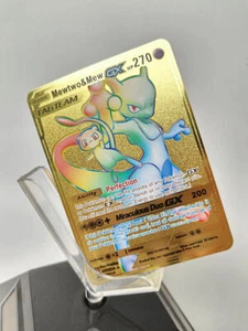 Mewtwo & Mew GX Rainbow Gold Metal Pokemon Card Collectible Gift/Display NEW - Picture 1 of 2