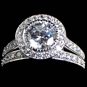 GORGEOUS ROUND BRILLIANT CZ WEDDING SET w/ CZ BORDER_SZ-6__925 STERLING SILVER - Picture 1 of 8