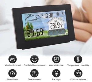 Weather Station Clock Wireless Indoor Outdoor Temperature Humidity Alarm - Picture 1 of 7