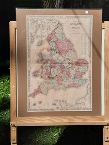 Antique Johnson's Map Of England & Wales 1863 Civil War Era Hand Colored  - Picture 1 of 7