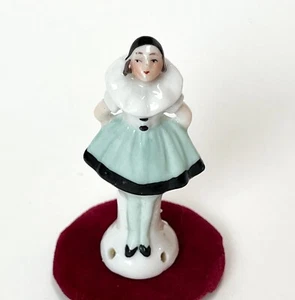 Art Deco Pierrette Dame Nadelkissen Halbpuppe Figur Porzellan Vintage Alt Germany - Bild 1 von 11