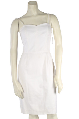 OFF WHITE SUSAN WOO Off White Cotone Spaghetti Strap Mini Abito a Matita Taglia 4