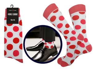 ONE PAIR MEN'S DRESS SOCKS FORMAL POLKA DOT WHITE ORANGE CORAL COTTON SOCKS - Picture 1 of 4