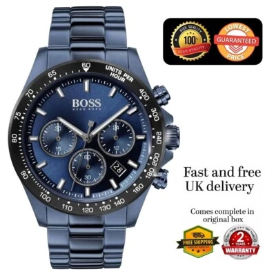 NEW HUGO BOSS 1513758 Hugo Boss Relo MEN'S STAINLESS BLUE STRAP & BLUE DIAL 45MM - Image 1 of 4