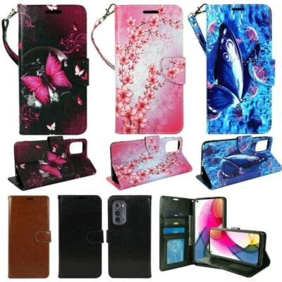 For Motorola Edge (2022 ONLY) 5G, PU Leather Wallet Phone Case Stand Strap Card - Image 1 of 2