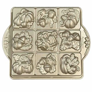 Nordic Ware Seasonal Squares Autumn Shapes Brownie Cake Pan 9 1/2 x 2 1/4" 8 Cup - Picture 1 of 5