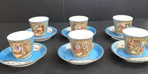 Antique Sevres Old Paris Hand Painted 6 Sets of Cups & Saucers. Victorian scenes - Picture 1 of 24