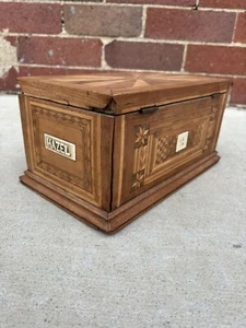 Antique Folk Art Marquetry Inlaid Wooden Box Bone “hazel” AAFA - Picture 1 of 24