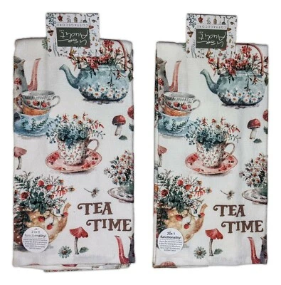Set of 2 CottageCore TEA TIME Terry Kitchen Towels by Kay Dee Designs - Image 1 of 2