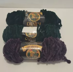 Lion Brand Yarn Chenille Thick & Quick 2 Forest Green 1 Purple Super Bulky - Picture 1 of 6