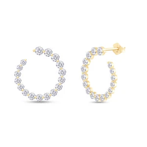 1 1/2Ct Graduated Diamond Circle Earrings 14k Gold Studs Lab Grown 17.8mm - Picture 1 of 8