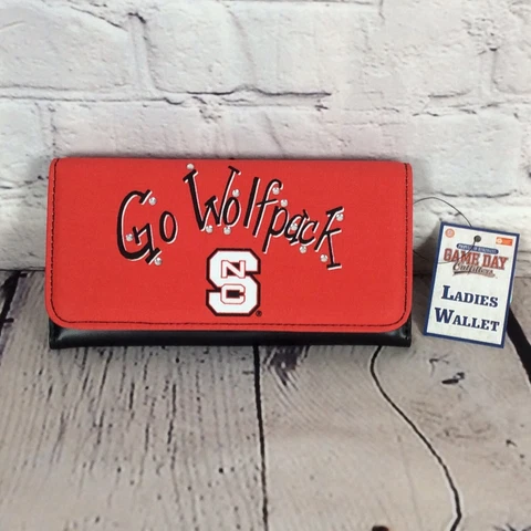 Officially Licensed NC State “Go Wolfpack” Women's Tri-Fold Wallet - Red & Black Cover