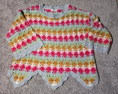 Suéter Pullover Tejido Crochet Umgee Azul Rosa Granny Core Talla Grande 1XL Foto 1 de 4