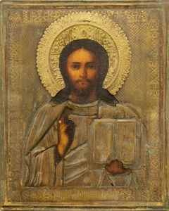 ANTIQUE  19c HAND PAINTED RUSSIAN ICON OF CHRIST (1150) - Picture 1 of 1