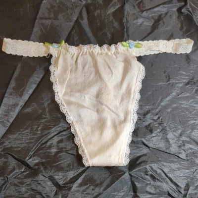 Bragas Tanga Vintage Hanky Panky Blanco Seda Azul Flores Sissy Talla Única Nuevas Sin Etiquetas Foto 1 de 4