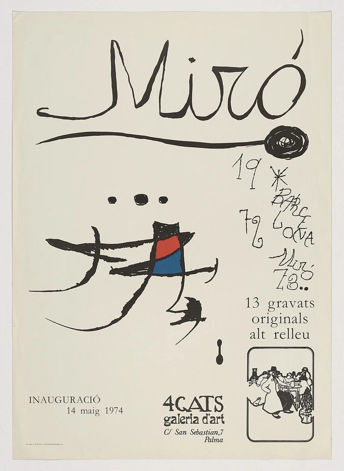 Cartel original JOAN MIRO 1974 muestra 4 Gats. Galeria d'Art Foto 1 de 1