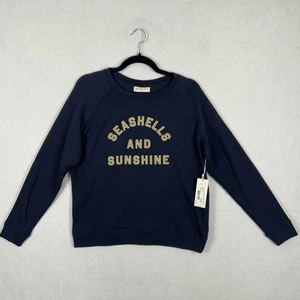 78 & Sunny Graphic Sweatshirt Sz Medium Seashells & Sunshine Navy Blue Pullover - Picture 1 of 7