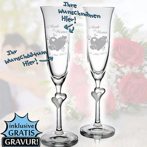 2 Sektgläser ♥ Hochzeit Geschenk ♥ Gravur personalisiert Sektglas Proseccoglas  - Bild 1 von 44