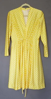 VTG YELLOW AND WHITE POLKA DOT MISS BERGDORF SHANNON RODGERS for SILVERMAN DRESS - Image 1 of 4