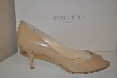 Nuevo en caja Jimmy Choo Isabel Zapatos de salón de tacón bajo de cuero beige desnudo punta abierta EUR 35 Foto 1 de 4