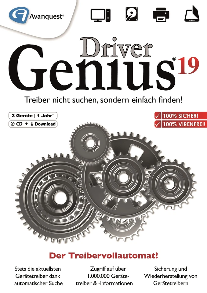 Avanquest Driver Genius 19 Utilities-Software, 3 Lizenzen für Windows (1032435)