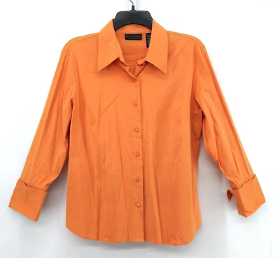 Camisa Apostrophe Feminina Tamanho L Laranja Manga Longa Botão para Cima - Imagem 1 de 4