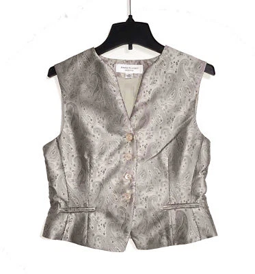 Anne Klein II - Womens 8(P) - Silver Paisley Button Down Sleeveless Vest - Image 1 of 3