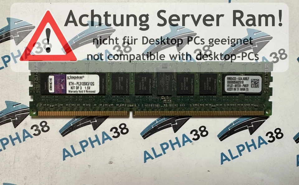 Kingston 4 GB DDR3-1333 PC3-10600R KTH-PL313SK3/12G 2Rx8 1.5 V Server RAM - Bild 1 von 1
