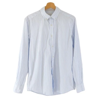 Massimo Dutti Mens Shirt Striped White Blue Button Down Cotton Classic size M - Image 1 of 4
