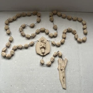 VTG Wall Hanging Rosary Large Crucifix Mary Jesus Hand Carved Resin Italy God - Picture 1 of 10