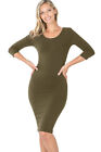 Women's Cotton 3/4 Sleeve Bodycon Fitted Knee Length Midi Dress