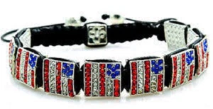 Patriotic USA Bracelet Red White Blue Pave Rhinestone Flag Fourth Of July - Picture 1 of 3
