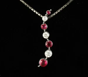 KAYS FINE NATURAL 1/2ctw RUBY DIAMOND SOLID 14K WHITE GOLD JOURNEY DROP PENDANT - Picture 1 of 5
